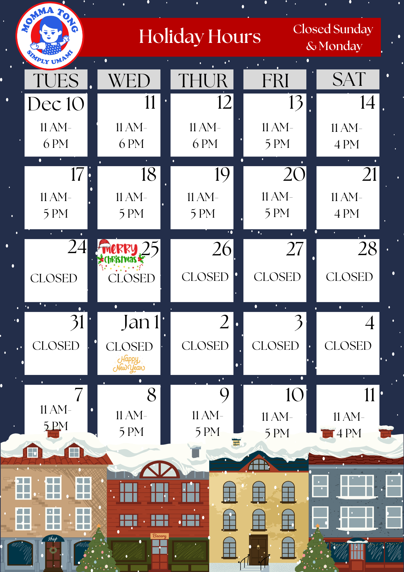 Holiday hours!